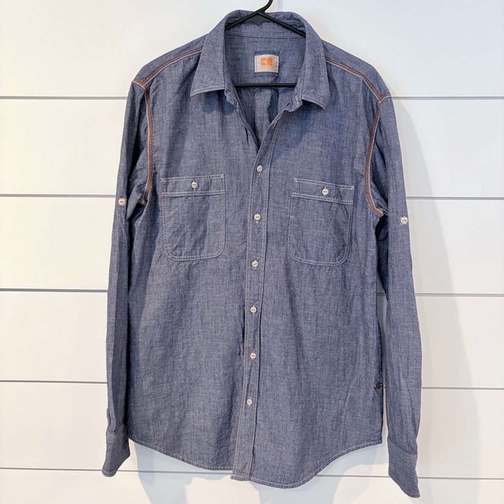 Hugo Boss Orange Chambray Denim Shirt XL Workwear Concert Western